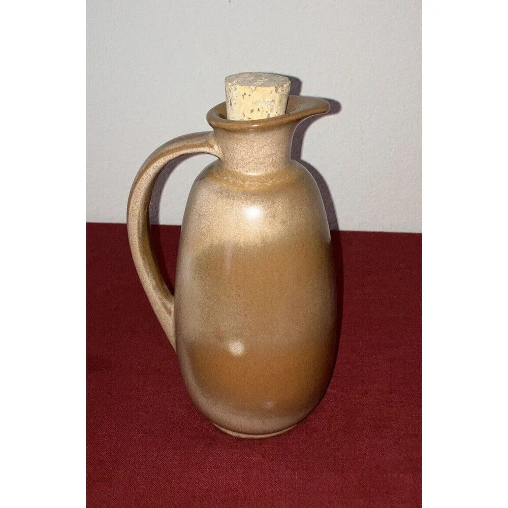 Vintage '50s Frankoma Plainsman Pitcher/Jug with Cork #835 Brown Glossy 8